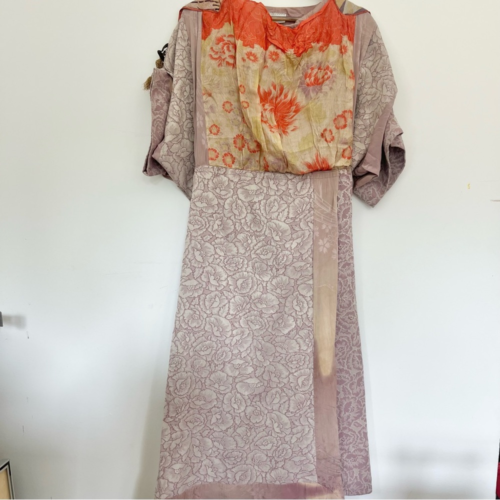 True Vintage Ladyflower Nashville Patchwork Pattern Maxi Dress Orange Accents XL
